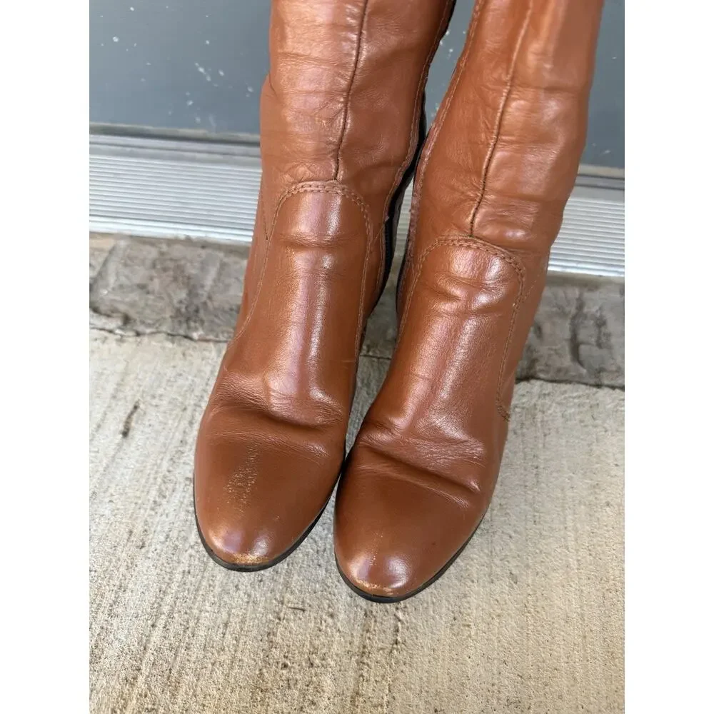 Vintage Brown Leather Knee High Heeled Boots US Women's 6M